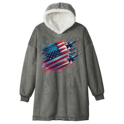 Flying Jets American Flag Usa Patriotic 4th Of July Hooded Wearable Blanket
