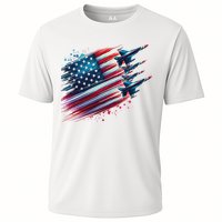 Flying Jets American Flag Usa Patriotic 4th Of July Cooling Performance Crew T-Shirt