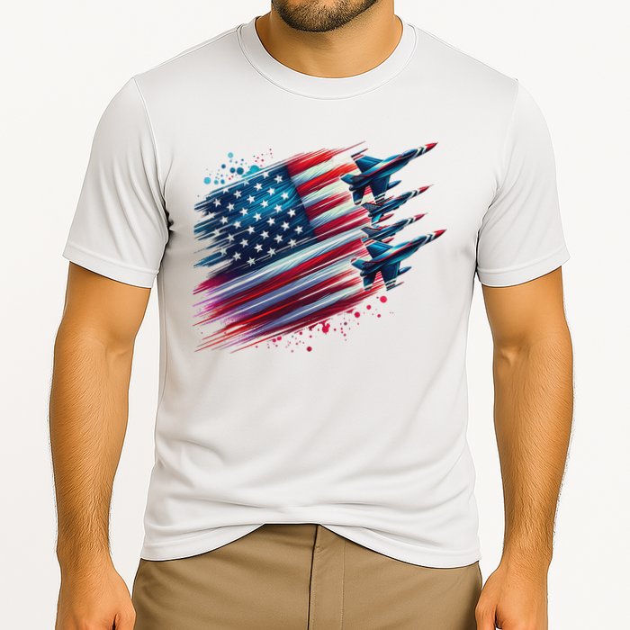 Flying Jets American Flag Usa Patriotic 4th Of July Cooling Performance Crew T-Shirt