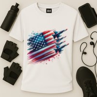 Flying Jets American Flag Usa Patriotic 4th Of July Cooling Performance Crew T-Shirt