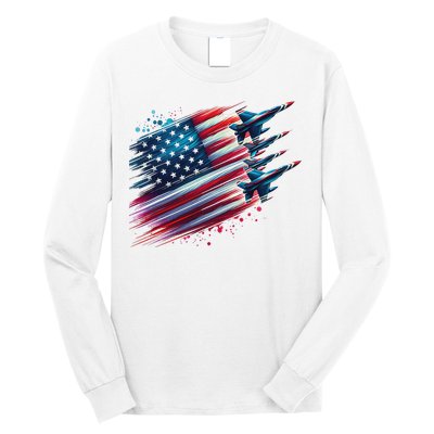 Flying Jets American Flag Usa Patriotic 4th Of July Long Sleeve Shirt