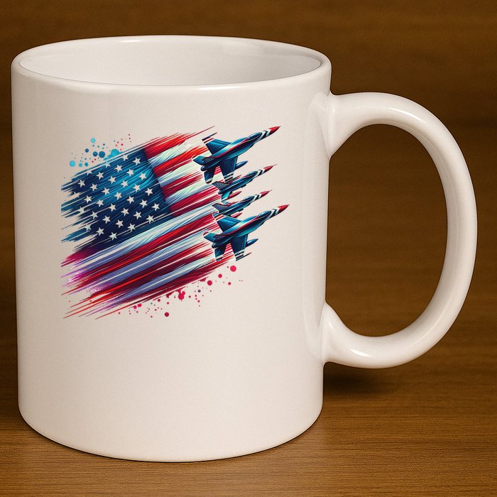Flying Jets American Flag Usa Patriotic 4th Of July 11oz C Handle Ceramic Mug