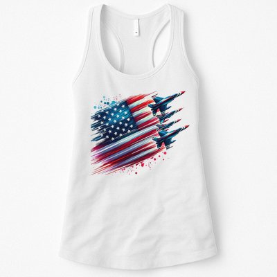 Flying Jets American Flag Usa Patriotic 4th Of July Womens Tank Top