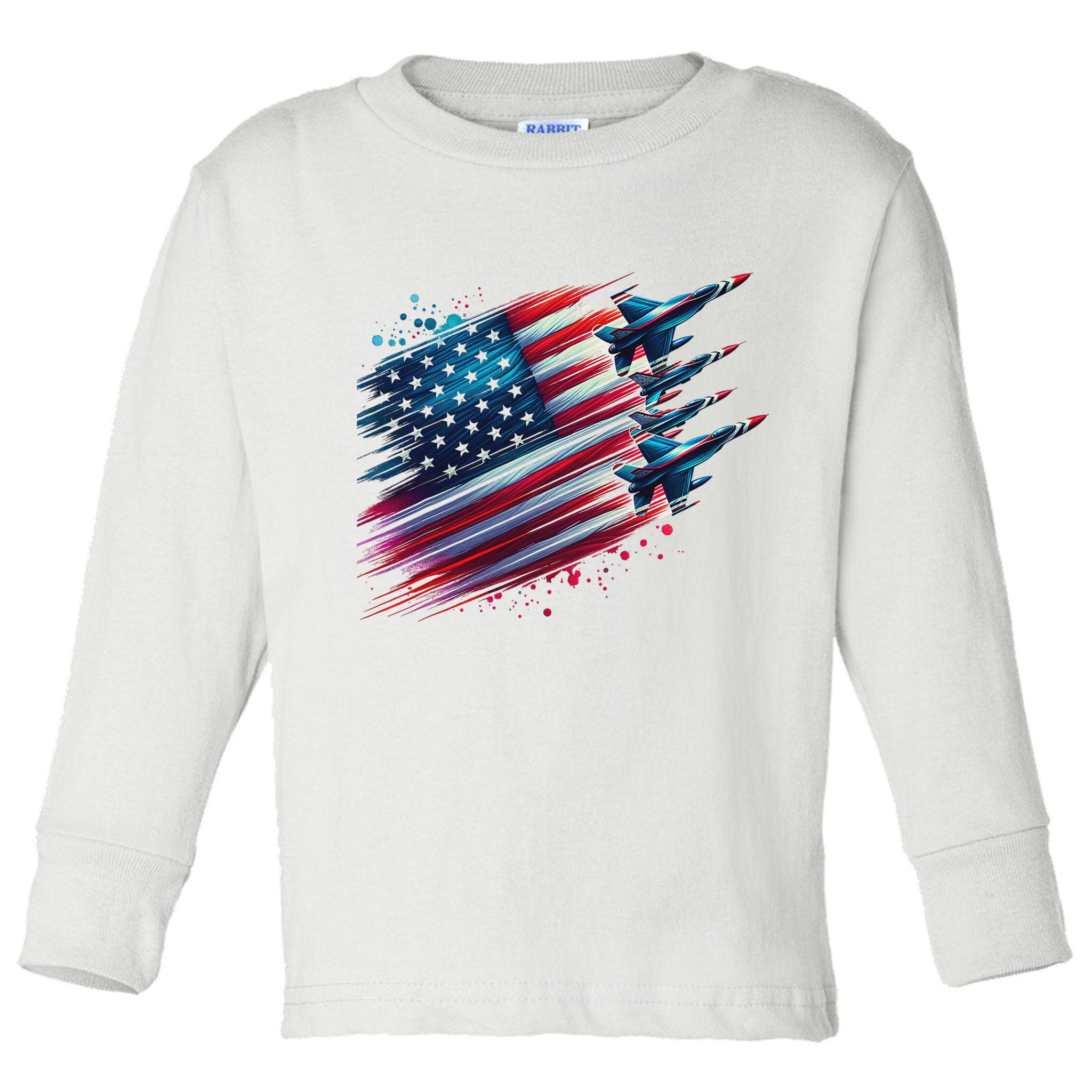 Flying Jets American Flag Usa Patriotic 4th Of July Toddler Long Sleeve Shirt