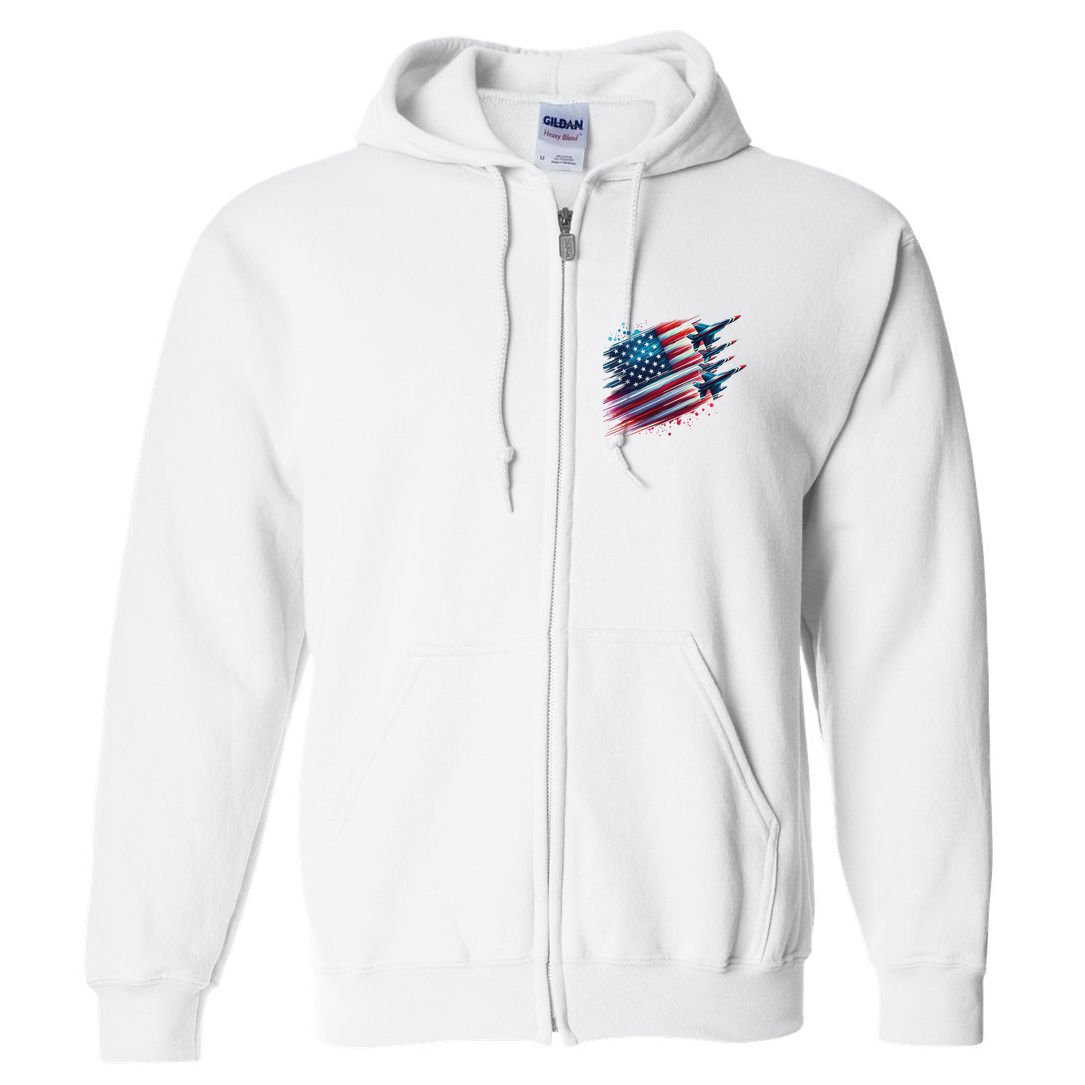 Flying Jets American Flag Usa Patriotic 4th Of July Full Zip Hoodie