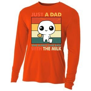 Funny Just A Dad Who Always Came Back With The Milk Cooling Performance Long Sleeve Crew