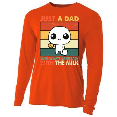 Funny Just A Dad Who Always Came Back With The Milk Cooling Performance Long Sleeve Crew