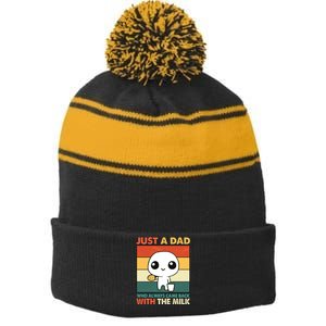 Funny Just A Dad Who Always Came Back With The Milk Stripe Pom Pom Beanie