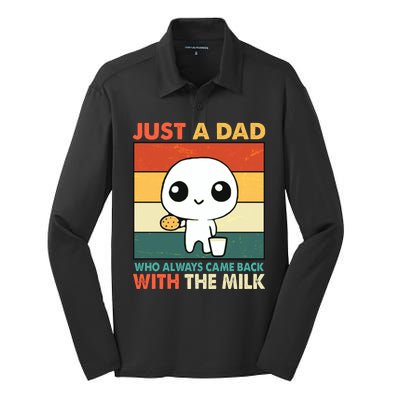 Funny Just A Dad Who Always Came Back With The Milk Silk Touch Performance Long Sleeve Polo