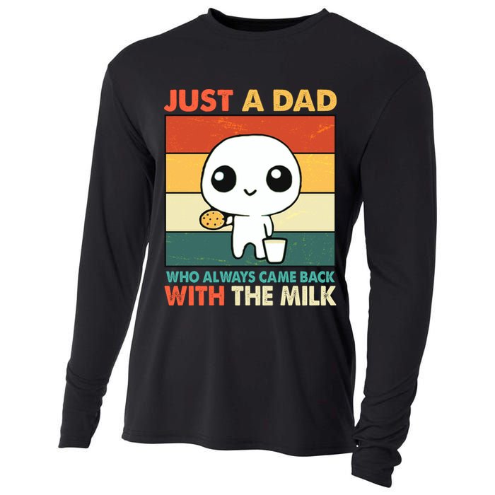 Funny Just A Dad Who Always Came Back With The Milk Cooling Performance Long Sleeve Crew