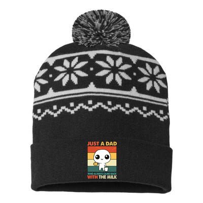 Funny Just A Dad Who Always Came Back With The Milk USA-Made Snowflake Beanie