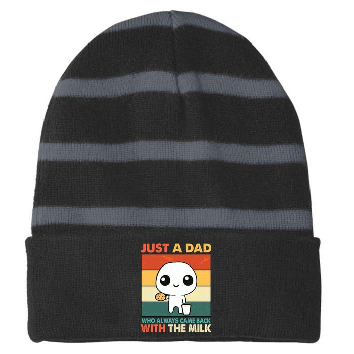 Funny Just A Dad Who Always Came Back With The Milk Striped Beanie with Solid Band