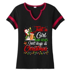 Funny Just A Who Loves Hot Dogs And Christmas Gift Ladies Halftime Notch Neck Tee