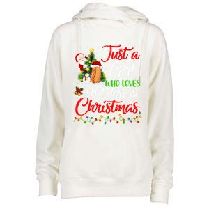 Funny Just A Who Loves Hot Dogs And Christmas Gift Womens Funnel Neck Pullover Hood