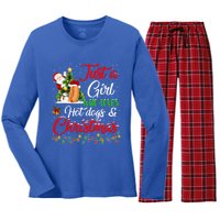 Funny Just A Who Loves Hot Dogs And Christmas Gift Women's Long Sleeve Flannel Pajama Set 