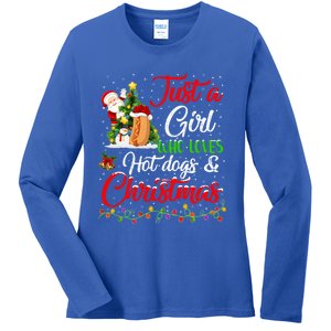 Funny Just A Who Loves Hot Dogs And Christmas Gift Ladies Long Sleeve Shirt