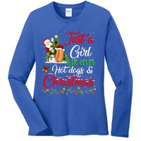 Funny Just A Who Loves Hot Dogs And Christmas Gift Ladies Long Sleeve Shirt