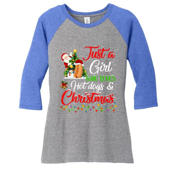 Funny Just A Who Loves Hot Dogs And Christmas Gift Women's Tri-Blend 3/4-Sleeve Raglan Shirt