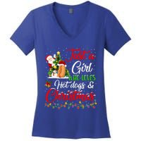 Funny Just A Who Loves Hot Dogs And Christmas Gift Women's V-Neck T-Shirt