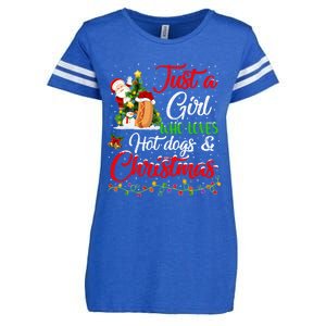 Funny Just A Who Loves Hot Dogs And Christmas Gift Enza Ladies Jersey Football T-Shirt