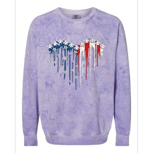 Fighter Jet Airplane American Flag Heart Colorblast Crewneck Sweatshirt