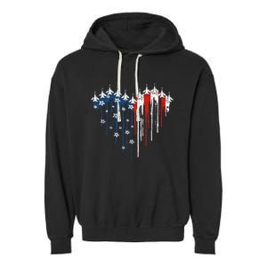 Fighter Jet Airplane American Flag Heart Garment-Dyed Fleece Hoodie