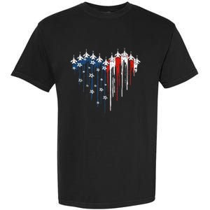 Fighter Jet Airplane American Flag Heart Garment-Dyed Heavyweight T-Shirt