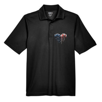 Fighter Jet Airplane American Flag Heart Men's Origin Performance Piqué Polo