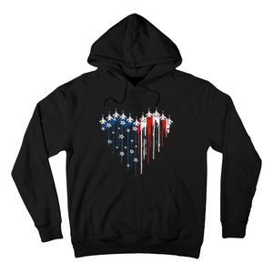 Fighter Jet Airplane American Flag Heart Hoodie