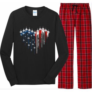 Fighter Jet Airplane American Flag Heart Long Sleeve Pajama Set