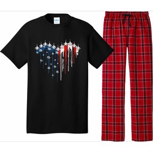 Fighter Jet Airplane American Flag Heart Pajama Set