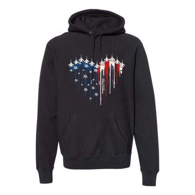 Fighter Jet Airplane American Flag Heart Premium Hoodie