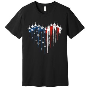 Fighter Jet Airplane American Flag Heart Premium T-Shirt