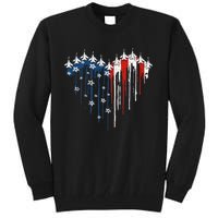 Fighter Jet Airplane American Flag Heart Tall Sweatshirt