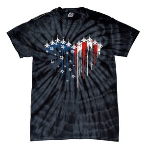 Fighter Jet Airplane American Flag Heart Tie-Dye T-Shirt