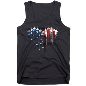 Fighter Jet Airplane American Flag Heart Tank Top