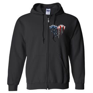 Fighter Jet Airplane American Flag Heart Full Zip Hoodie