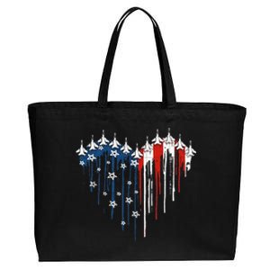 Fighter Jet Airplane American Flag Heart Cotton Canvas Jumbo Tote