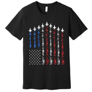 Fighter Jet Airplane Usa Flag Premium T-Shirt