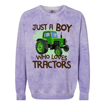 Farm Just A Boy Who Loves Tractors Gift Colorblast Crewneck Sweatshirt