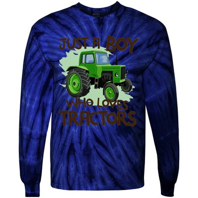 Farm Just A Boy Who Loves Tractors Gift Tie-Dye Long Sleeve Shirt