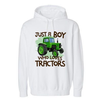 Farm Just A Boy Who Loves Tractors Gift Garment-Dyed Fleece Hoodie