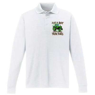 Farm Just A Boy Who Loves Tractors Gift Performance Long Sleeve Polo