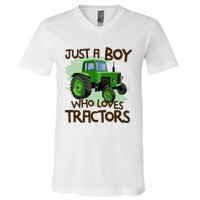 Farm Just A Boy Who Loves Tractors Gift V-Neck T-Shirt