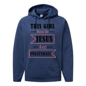 Funny Jesus And Volleyball Christian Sports Quote Women Performance Fleece Hoodie