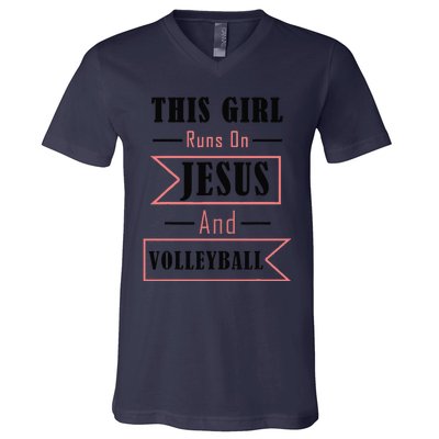 Funny Jesus And Volleyball Christian Sports Quote Women V-Neck T-Shirt