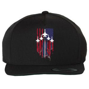 Fighter Jet Airplane American Flag Patriotic Wool Snapback Cap