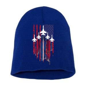 Fighter Jet Airplane American Flag Patriotic Short Acrylic Beanie