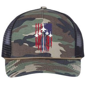 Fighter Jet Airplane American Flag Patriotic Retro Rope Trucker Hat Cap