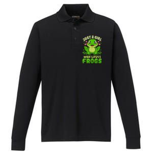 Frog Just A Girl Who Loves Frogs Funny Frog Lover Gift Performance Long Sleeve Polo